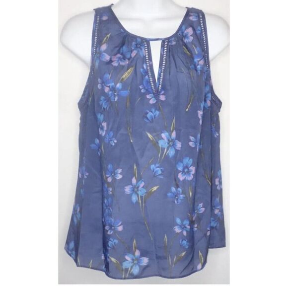 GREYLIN Sleeveless Women Sz L Stitch Fix Silk Blouse Blue Floral Anthropology $8 - Picture 1 of 9